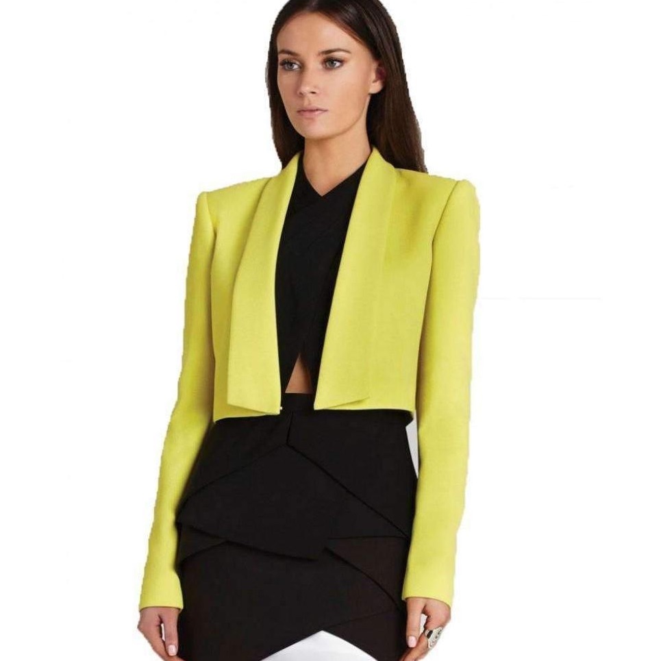Bcbgmaxazria Yellow Cropped Open-Front Blazer